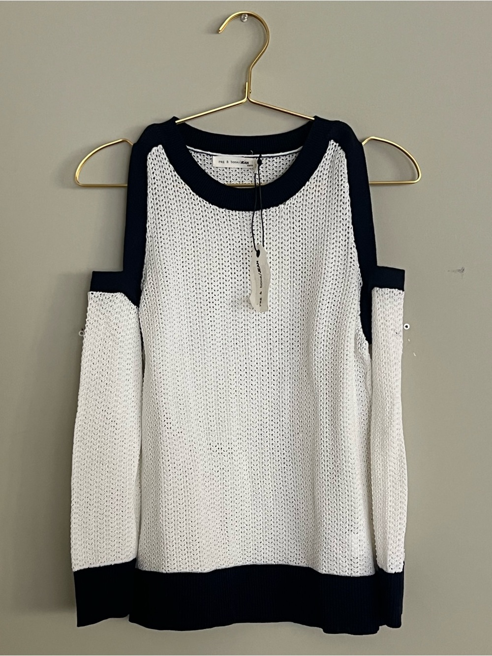 NEW!! rag & bone - Tracey Crew - White and Navy Cold-Shoulder Knit Sweater